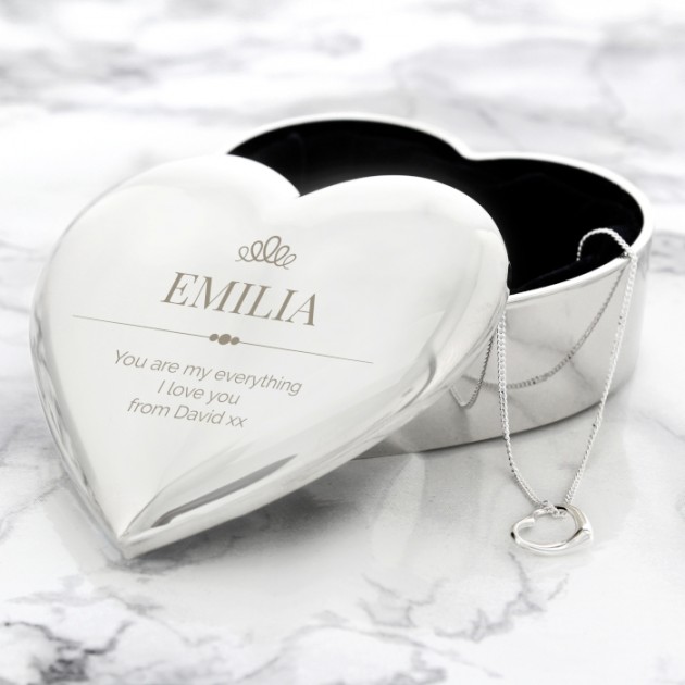 Hampers and Gifts to the UK - Send the Personalised Elegant Trinket Box and Heart Necklace Set